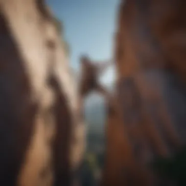 Couple rock climbing on a challenging cliff