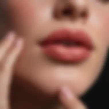 Close-up shot of a hand applying matte lip balm on lips