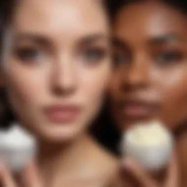 A diverse array of skin types represented with skincare products