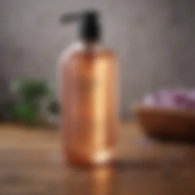 Close-up of shampoo ingredients on a wooden surface