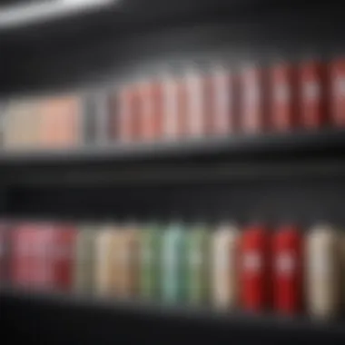 A variety of department store shampoos lined up on a shelf