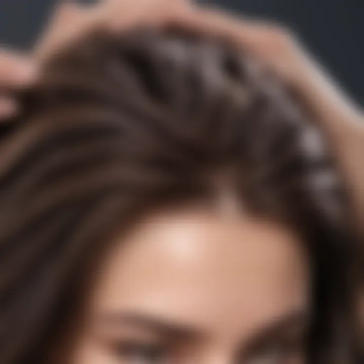 Close-up of thick, dry hair being moisturized