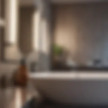 A serene bathroom setting with hair care products and oils