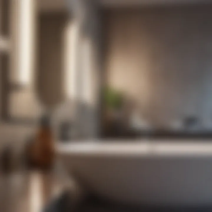 A serene bathroom setting with hair care products and oils