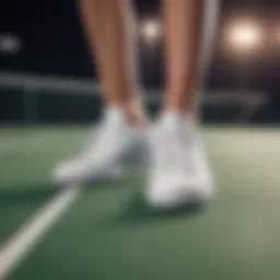 Stylish white tennis shoes on a tennis court