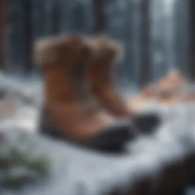 Eco-friendly boots displayed among winter scenery