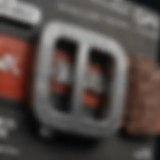 A close-up view of buckle shipping codes on fashion packaging.