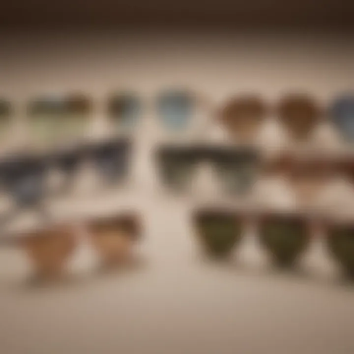 Display of various Gucci sunglasses styles arranged aesthetically