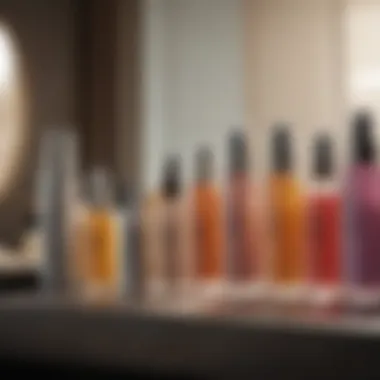 A diverse range of makeup setting sprays with SPF on a vanity table