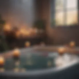 A serene bath setup with candles and essential oils