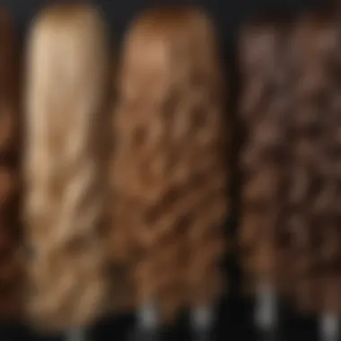 Close-up of hair texture compatibility test with different curling irons