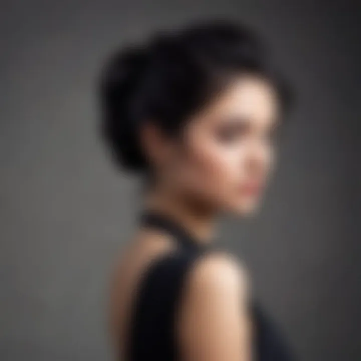 An elegant hairstyle featuring black hair styled in an updo.