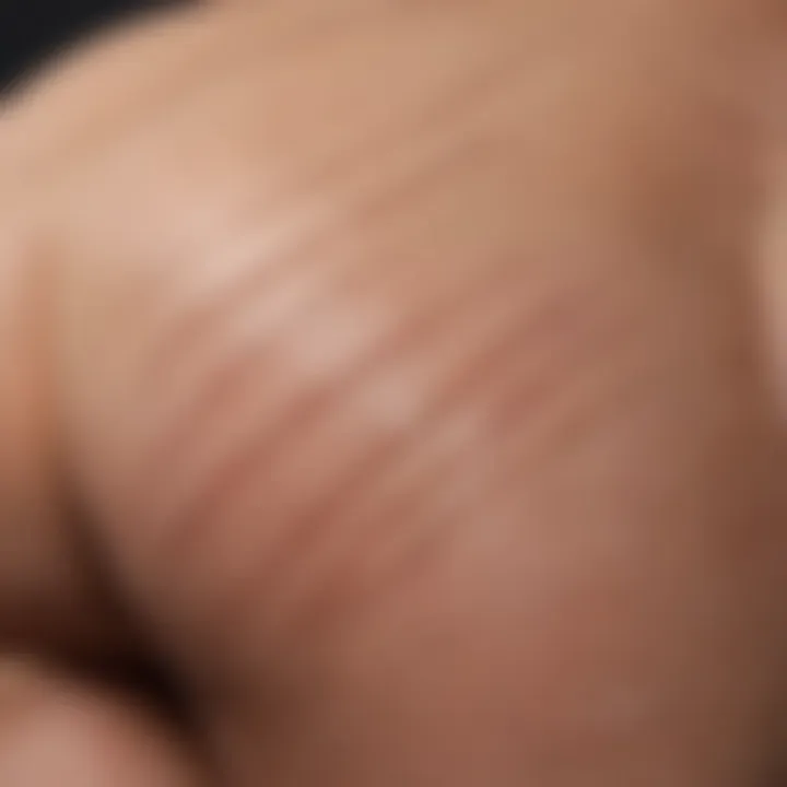 A close-up view of skin with visible stretch marks