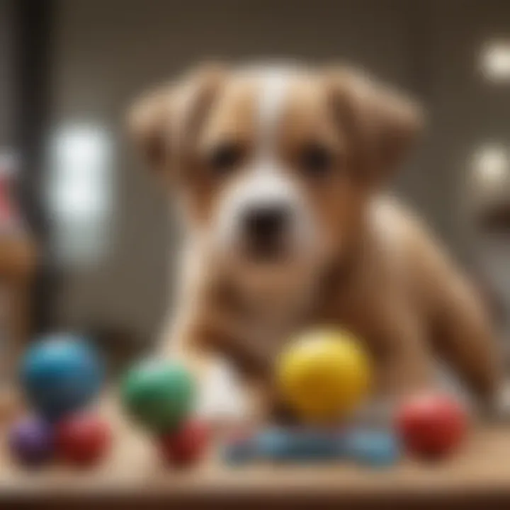 A lively puppy engaging with toys designed for socialization