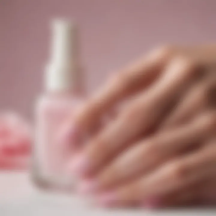 Close-up of a hand applying pastel Essie nail polish