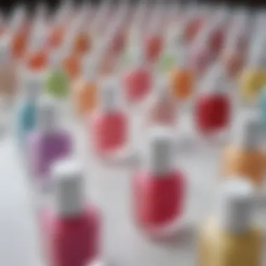 An array of Essie nail polish bottles showcasing trendy colors