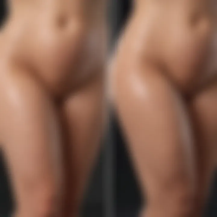 Before and after comparison of skin treated with cellulite cream