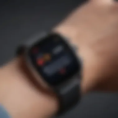 Smartwatch Tracking Fitness Rewards A close-up of a smartwatch showing exercise stats and rewards