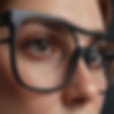 Close-up of big black glasses highlighting unique features