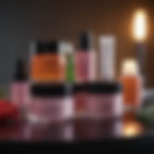 Diverse skincare products showcased in a vibrant setting