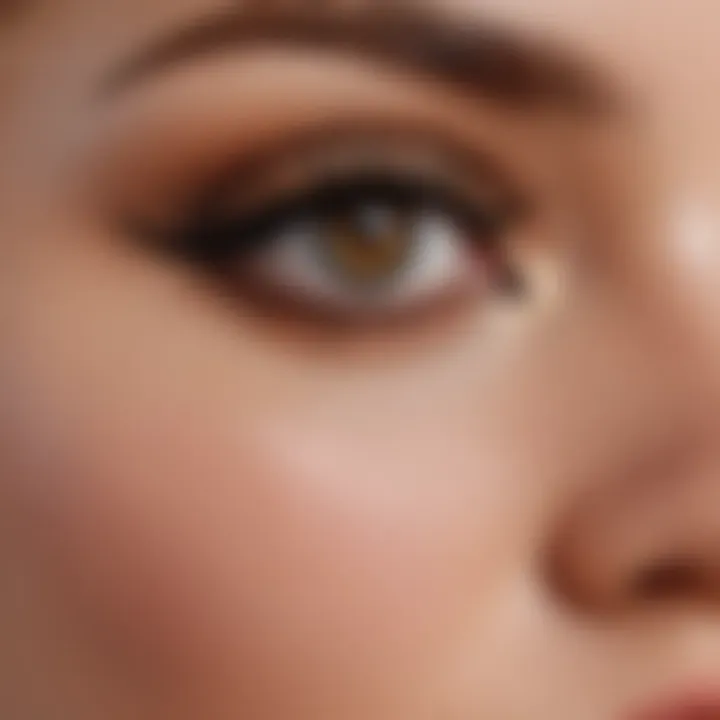 Close-up of brownish black liquid eyeliner application