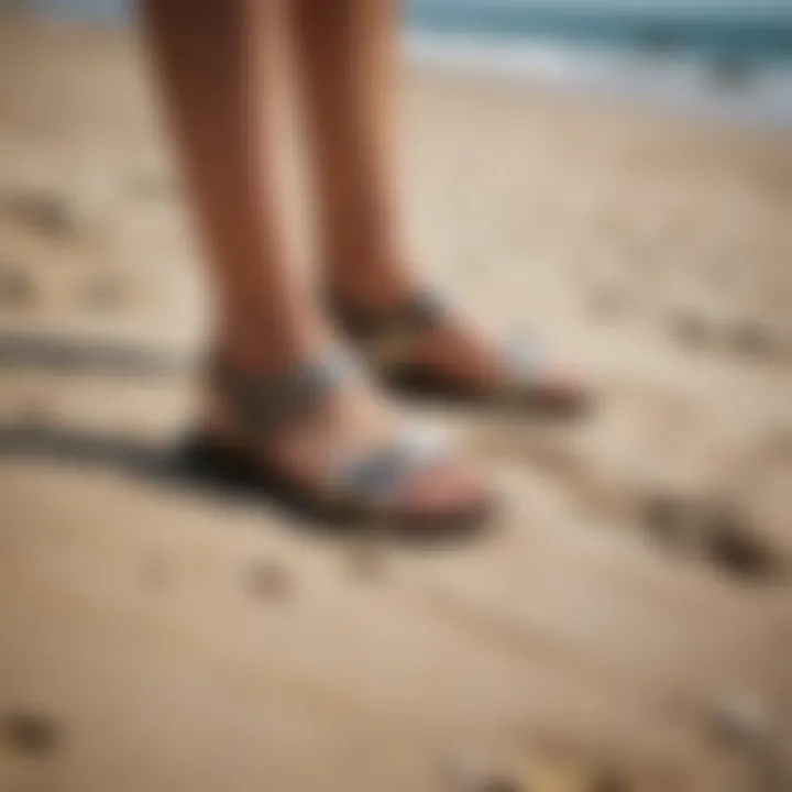 A stylish pair of sandals on a beach