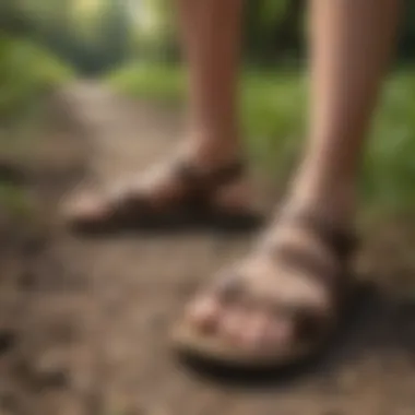 A pair of trendy cute walking sandals on a natural background