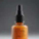 A close-up of a hair growth serum bottle with natural ingredients