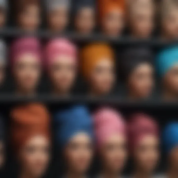 Diverse styles of head wraps displayed on a rack