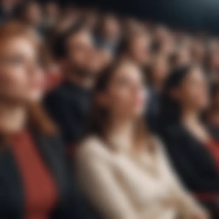 An audience reacting to a powerful film moment during a screening