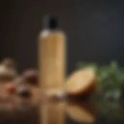 A bottle of lightweight hydrating shampoo surrounded by natural ingredients