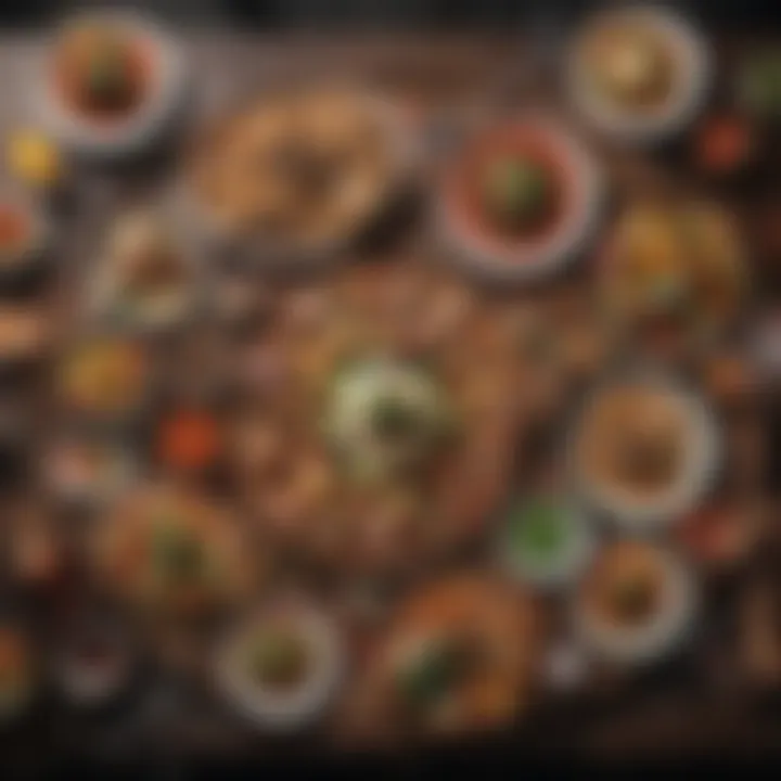 A vibrant food platter showcasing a variety of dishes