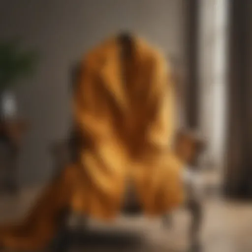 Luxurious mango coat draped elegantly on a vintage chair