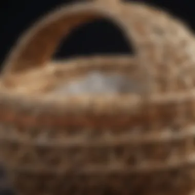 A close-up of a beautifully crafted mini straw basket showcasing intricate weaving techniques.