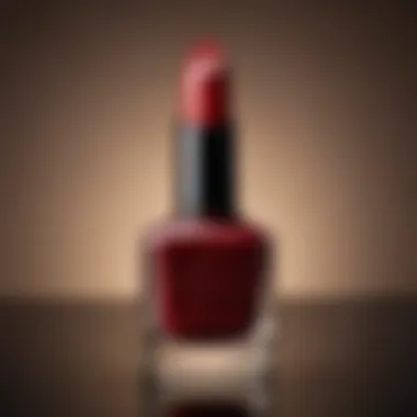 Luxurious Deep Red Nail Polish Close-up of a nail polish bottle showcasing a shimmering deep red shade.