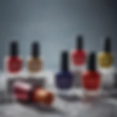 Textures in Winter Nail Polish An elegant display of nail polish bottles in various winter textures, including matte and glossy finishes.