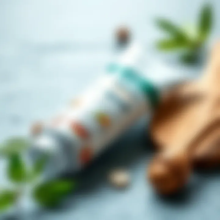 A close-up view of a natural toothpaste tube with organic ingredients