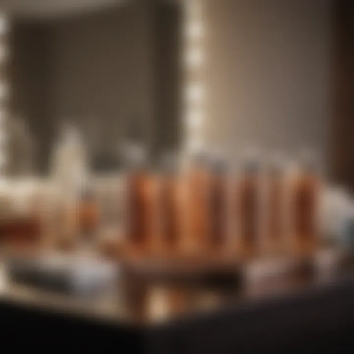 An array of OTC keratin treatment products on a stylish vanity.