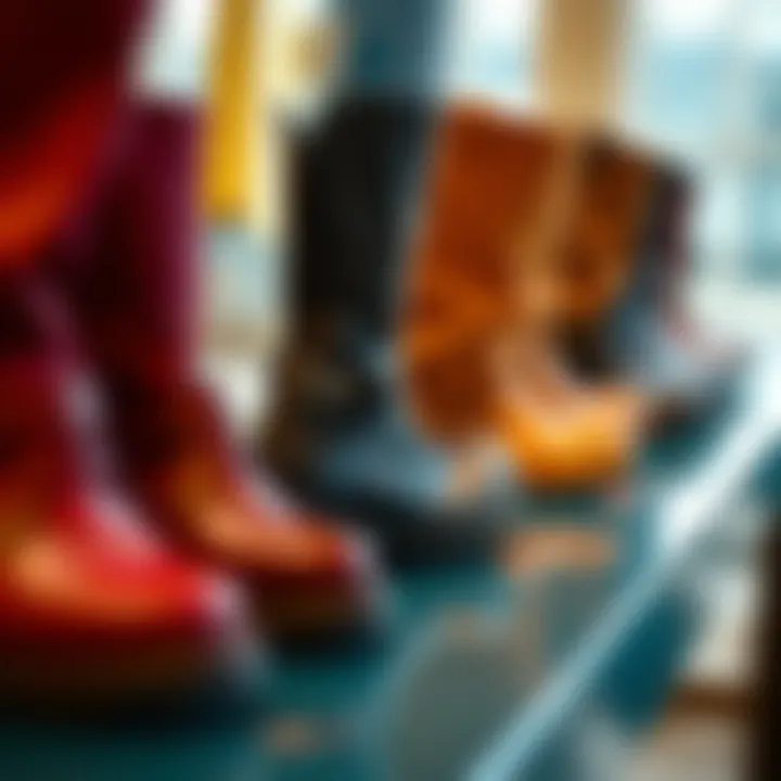 A trendy boot collection reflecting modern fashion hues