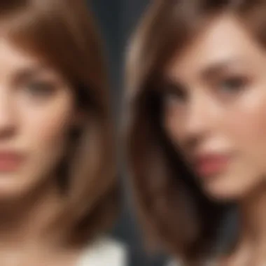 Before and after transformation of light brown hair with semi-permanent dye
