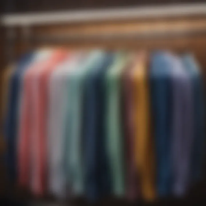 Vibrant spring color shirts displayed on a rack