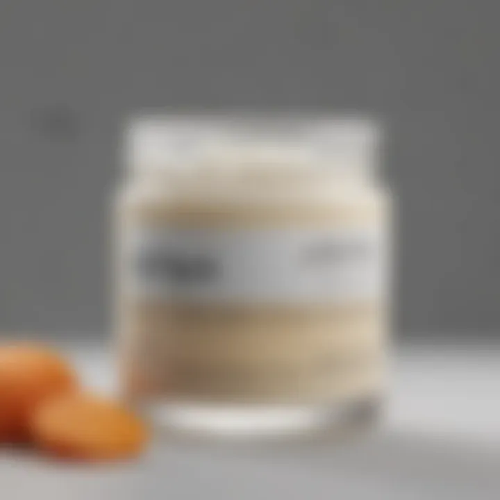 A close-up view of a stretch mark cream jar with ingredients listed on the label