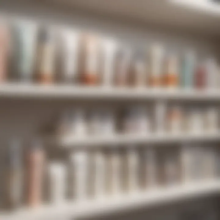 A variety of stretch mark creams displayed on a shelf