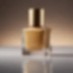 A close-up view of golden matte nail polish in a stylish bottle.