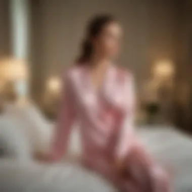 A serene bedroom setting with silk pajamas draped elegantly