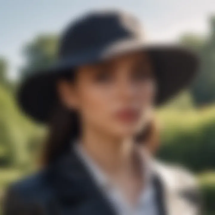 Woman wearing a wide brim baseball cap in a sunlit park