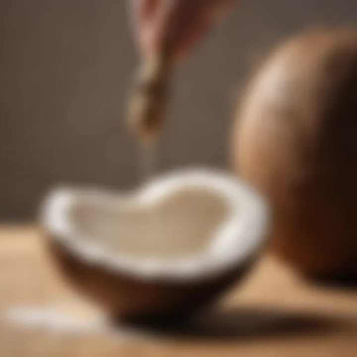 A serene scene of coconut oil being applied with a brush