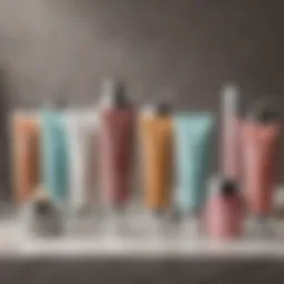 Variety of hair removal creams displayed on a vanity
