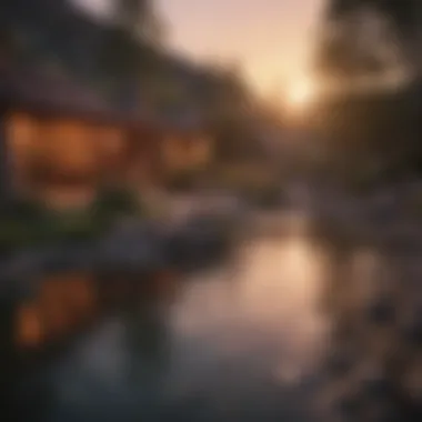 Tranquil hot springs at sunset