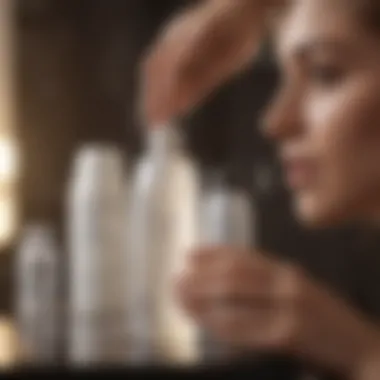 A person inspecting shampoo ingredients on a bottle